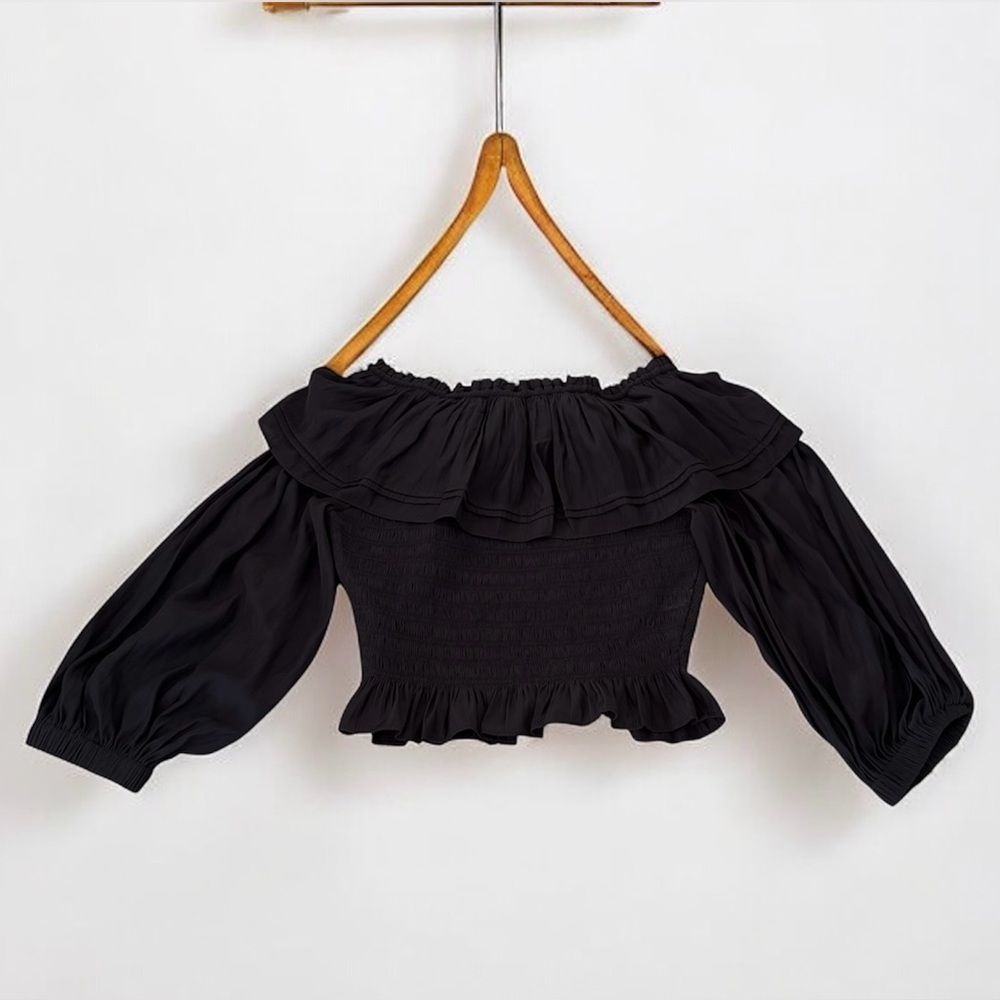 Ramy Brook Black Ruffled Off-Shoulder Blouse